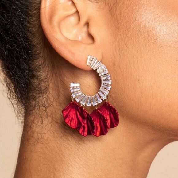 Silver and Red Chandelier Earrings A1206 - Picture 2 of 5